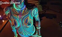 Wild slim girl fucked hard in UV light her shaved pussy takes it deep 😈🍑