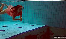 steamy deniska strips bikini underwater pool turns naked hot