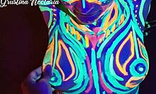 Wild slim girl fucked hard in UV light her shaved pussy takes it deep 😈🍑