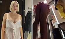 Young Blonde Big Tits in See-Through Skirt Upskirt Tease Turns Public Tit Flash