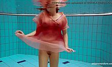 steamy deniska strips bikini underwater pool turns naked hot