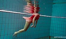 steamy deniska strips bikini underwater pool turns naked hot