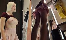 Young Blonde Big Tits in See-Through Skirt Upskirt Tease Turns Public Tit Flash