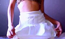 bonneyuwu slips off her tight white mini skirt teasing her wet pussy solo in leopard top