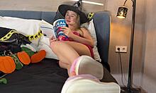 beautiful college coed's halloween try-on hides her big natural tits surprise