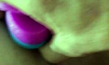 Chubby Brunette Gapes Ass with Rainbow Dildo Creampie
