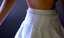 bonneyuwu slips off her tight white mini skirt teasing her wet pussy solo in leopard top