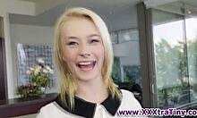 Tiny blonde teen slut sucks monster cock deep 😘💦