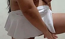 chubby brazilian sits on dildo front back warns before squirting orgasm