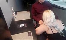 Sitting Hot Blonde Milf with Big Ass Takes Bareback Cock Deep