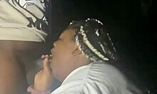 sexy ebony bbw milf couple heads to dark forest for sloppy dick sucking and hard ass pounding