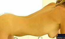 playboy milf sascha aleksander slowly strips her shaved pussy at home