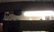 wet bbw amateur rides huge dildo in kitchen while fingering fat pussy hard