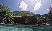 Mature wife shows off hairy pussy and heels while swimming in hawaii kai private pool