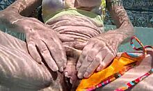 Mature wife shows off hairy pussy and heels while swimming in hawaii kai private pool