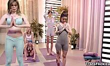 Trans yoga instructor emma rose fucks student jewelz blu hard in classroom