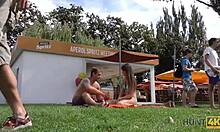 hunter picks up beach girl for raw anal sex in public view