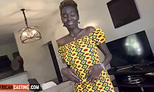 Whoa, check out this thick ebony bikini model with massive tits riding the casting agent hard for that job!