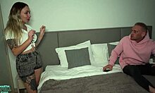 your buddy's out but his girl's here stroking your cock close-up before deepthroating and riding it wet.