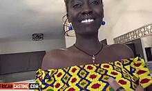 Whoa, check out this thick ebony bikini model with massive tits riding the casting agent hard for that job!