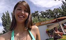 hunter picks up beach girl for raw anal sex in public view