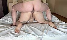 big stepmom's huge natural tits bounce on bed during sloppy blowjob turning into fat ass anal destruction