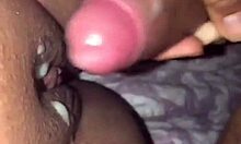 Neighbor's pussy overflows with fresh creamy load inside