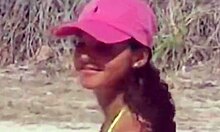 Young Bikini Girl's Thong Teases On Beach With Boyfriend's Friends