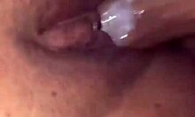 Neighbor's pussy overflows with fresh creamy load inside