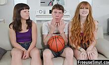 stepbrother freeuses teen stepsisters amber stark and mochi mona during basketball watch