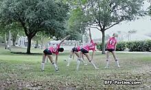 imagine sexy soccer babes in uniforms taking turns blowing you deep