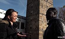 Skinny girlfriend endures rough interracial anal as cuckold friend watches pounding!