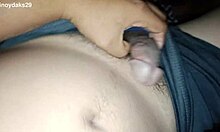 amateur homemade close-up hairy natural small cock handjob turns into hard fucking with monster big cock natural tits