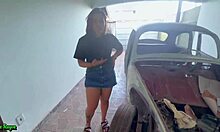 young brazilian redhead fucks old stud in rusty car as cuck stares