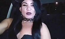 Halloween latina flashes clit on streets