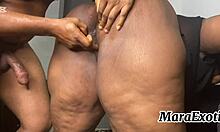 thick thighs ebony milf mara exotic masturbates juicy big pussy lips with vibrator then teases monster black cock blowjob