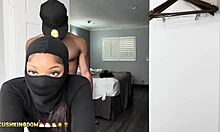 sexy curvy ebony with juicy booty fucks dildo then takes real cock pounding 😈🍑