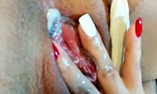 Kait Saumeth masturbates juicy latina pussy till vaginal squirt then sucks fingers dirty