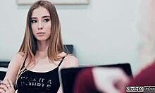 omg blonde teen gets fingered hard by stepmom's boss in taboo lesbian lickfest!