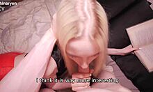 Blonde teen reading gets roommate's deepthroat facial surprise?