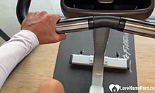 brunette babe sucks cock hard before deep gym toilet fuck