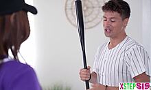 Stepsister Rissa May Gives Playful Baseball Commentary with Her Huge Boobs Bouncing