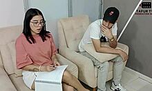 Japanese milf mommy gets pussy fingered, deepthroat blowjob, squirting creampie in ass from horny patient