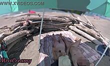 Exhibitionist wife milf handjobs huge cock on nude beach for public cumshot misscreamy