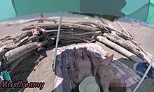 Exhibitionist wife milf handjobs huge cock on nude beach for public cumshot misscreamy