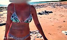 bold wifey exposes huge milf tits flashing publicly at crowded beach