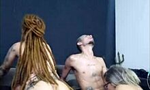 Redhead dreads rides my buddy while wife blows me