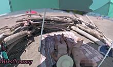 Exhibitionist wife milf handjobs huge cock on nude beach for public cumshot misscreamy