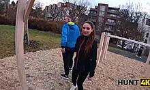 Athlete hottie backseat fucked while boyfriend watches helplessly