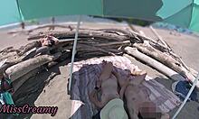 Exhibitionist wife milf handjobs huge cock on nude beach for public cumshot misscreamy